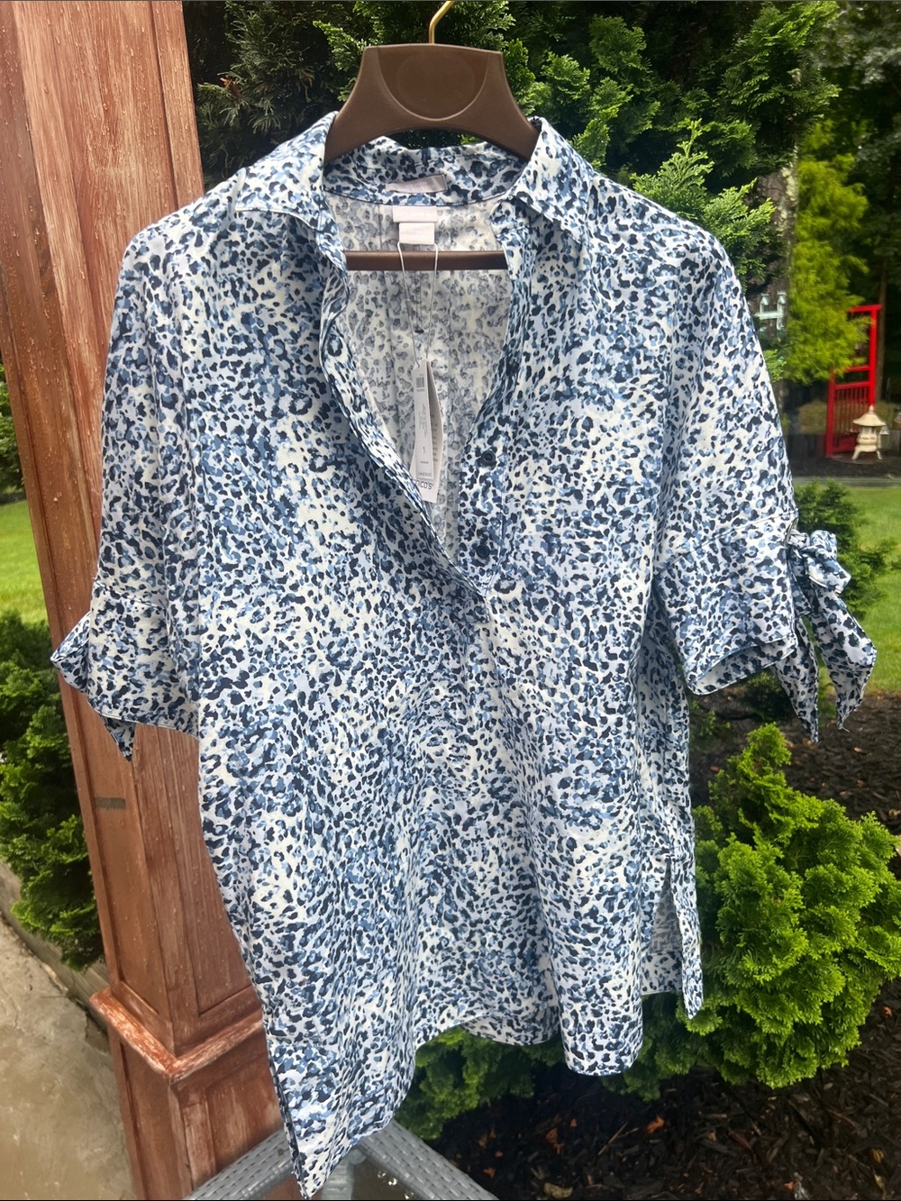 NWT Chico's Blue and White Printed Button-Down Shirt